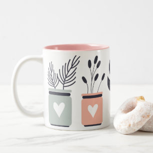 Pastel pink and gray modern pot plants Two-Tone coffee mug