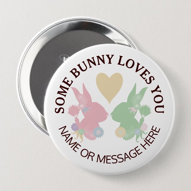 Pastel Pink and Green Bunnies with Heart Easter 4 Inch Round Button (Front & Back)