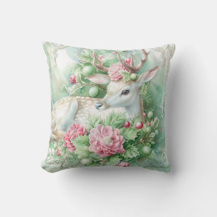 Pastel Pink and Green Christmas Throw Pillow