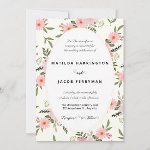 Pastel Pink and Green Floral Frame Invitation
