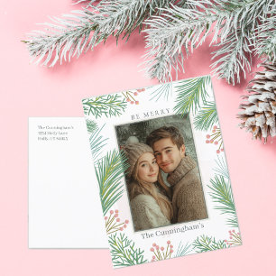 Pastel Pink and Green Holly Christmas  Holiday Postcard
