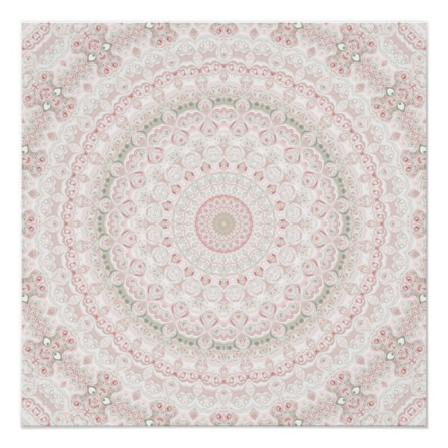 Pastel Pink and Green Mandala Pattern Design Poster (Front)