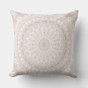 Pastel Pink and Green Mandala Pattern Design Throw Pillow