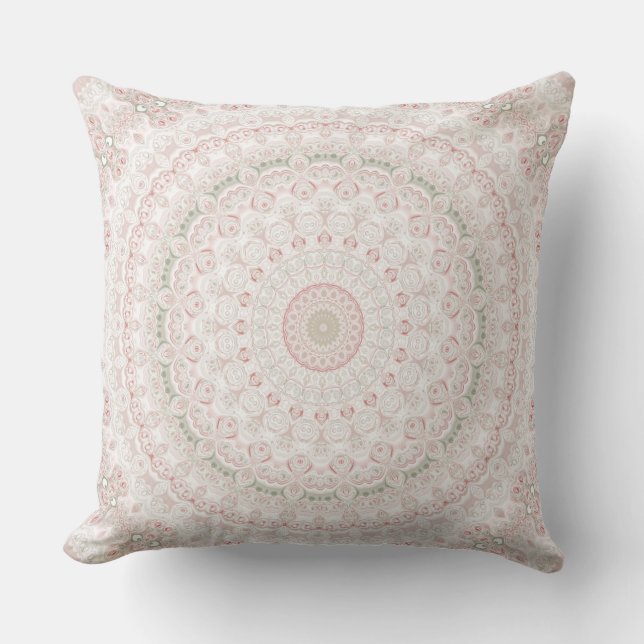 Pastel Pink and Green Mandala Pattern Design Throw Pillow (Front)