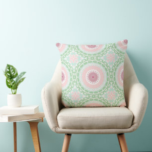 Pastel Pink and Green Mandala  Throw Pillow