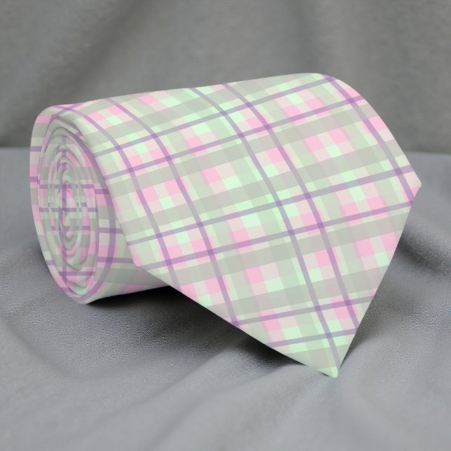 Pastel Pink and Green Plaid Tartan Gingham Pattern Tie (Creator Uploaded)