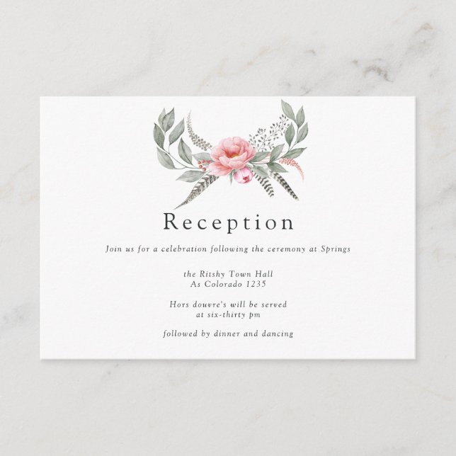Pastel Pink and Grey Boho Wedding Reception Enclosure Card (Front)