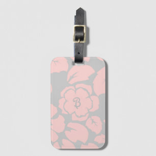 Pastel Pink and Grey Floral Monogram Luggage Tag