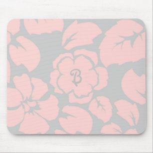 Pastel Pink and Grey Floral Monogram Mouse Pad