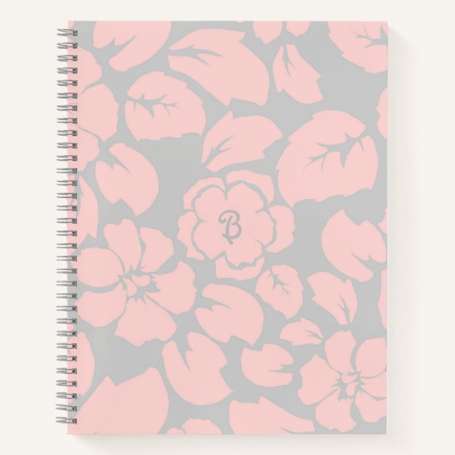 Pastel Pink and Grey Floral Monogram Notebook (Front)