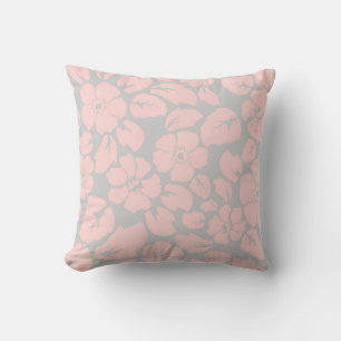 Pastel Pink and Grey Flower Pattern Throw Pillow