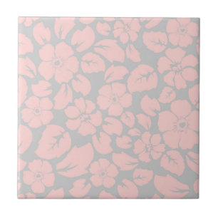 Pastel Pink and Grey Flower Pattern Tile