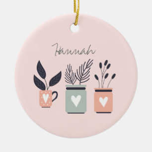 Pastel pink and grey modern pot plants ceramic ornament