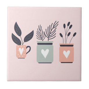 Pastel pink and grey modern pot plants tile