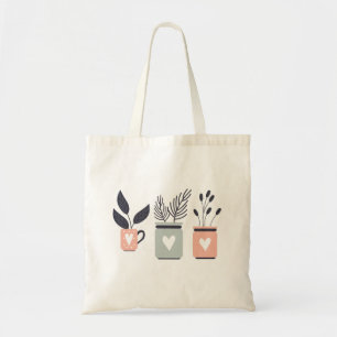 Pastel pink and grey modern pot plants tote bag
