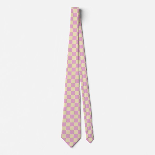Pastel Pink and Light Yellow Chequerboard Tie (Front)