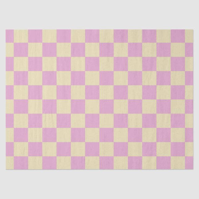 Pastel Pink and Light Yellow Chequerboard Tissue Paper (Front)