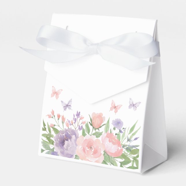 Pastel Pink and Purple Floral Butterfly Favor Box (Front Side)
