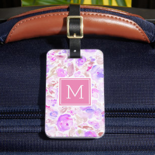 Pastel Pink and Purple Floral Custom Monogrammed Luggage Tag