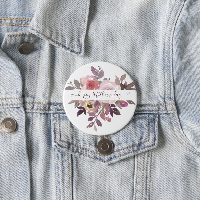 Pastel pink and purple floral personalized   3 inch round button (In Situ)