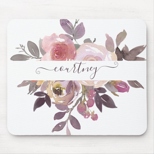 Pastel pink and purple floral personalized   mouse pad (Front)