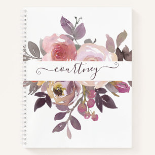 Pastel pink and purple floral personalized   notebook