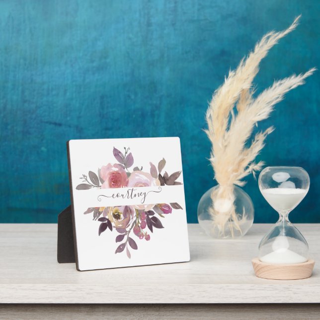Pastel pink and purple floral personalized   plaque (Insitu)
