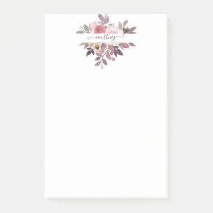 Pastel pink and purple floral personalized post-it notes