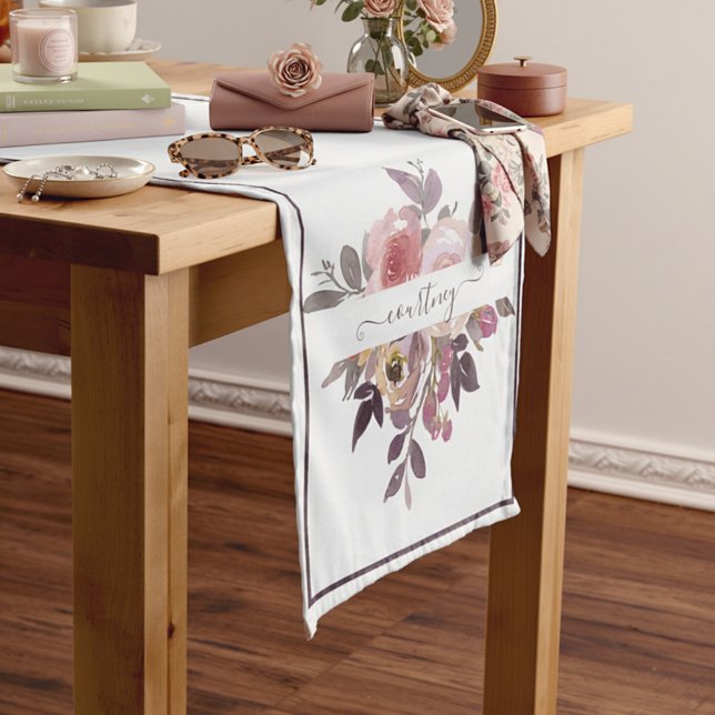 Pastel pink and purple floral personalized   short short table runner (Creator Uploaded)