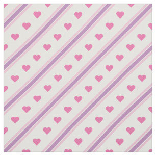 Pastel Pink and Purple Hearts and Stripes Fabric