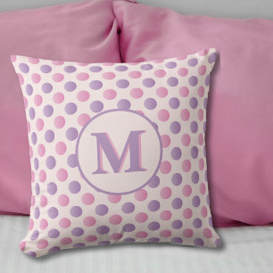 Pastel Pink And Purple Polka Dots Monogram  Throw Pillow
