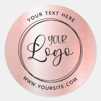 Pastel Pink and Rose Gold Glam Circle Logo Classic Round Sticker