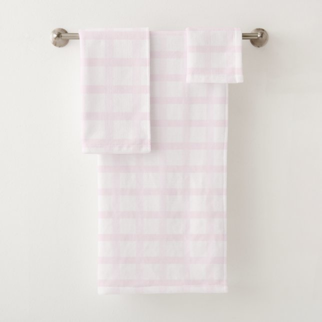 Pastel Pink And Rose Quartz Pink Gingham Pattern Bath Towel Set (Insitu)