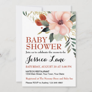Pastel Pink and Sage Green Floral Baby Shower Invitation