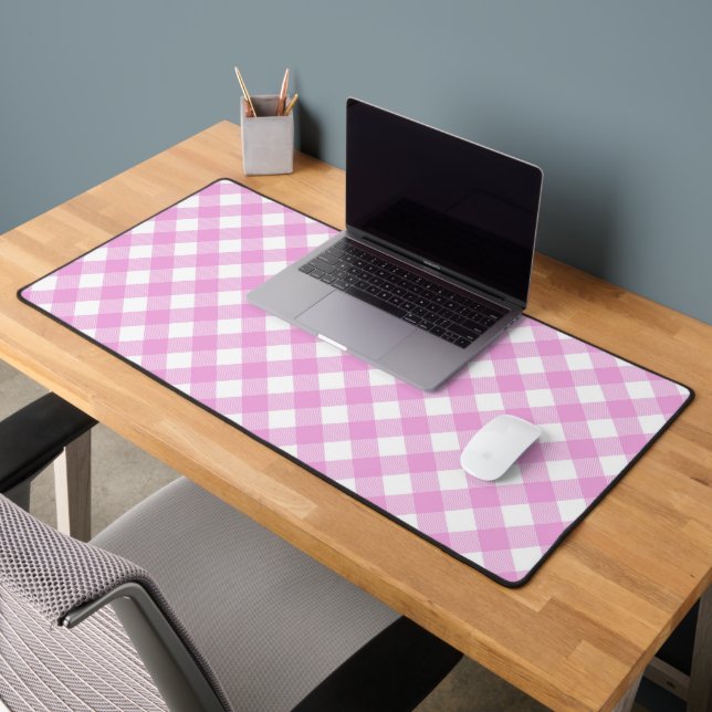 Pastel Pink and White Angled Plaid Desk Mat (Office 2)