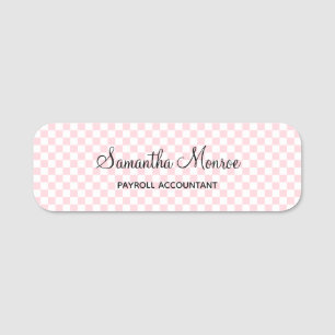 Pastel Pink and White Checkerboard Name Tag