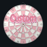 Pastel Pink And White Customizable Text Dartboard<br><div class="desc">Pastel Pink And White Customizable Pink Text Dartboard With 6 Brass Darts! Personalize to your liking!</div>