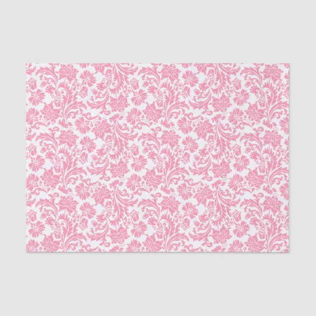 Pastel Pink And White Floral Damasks Tissue Paper (Front)