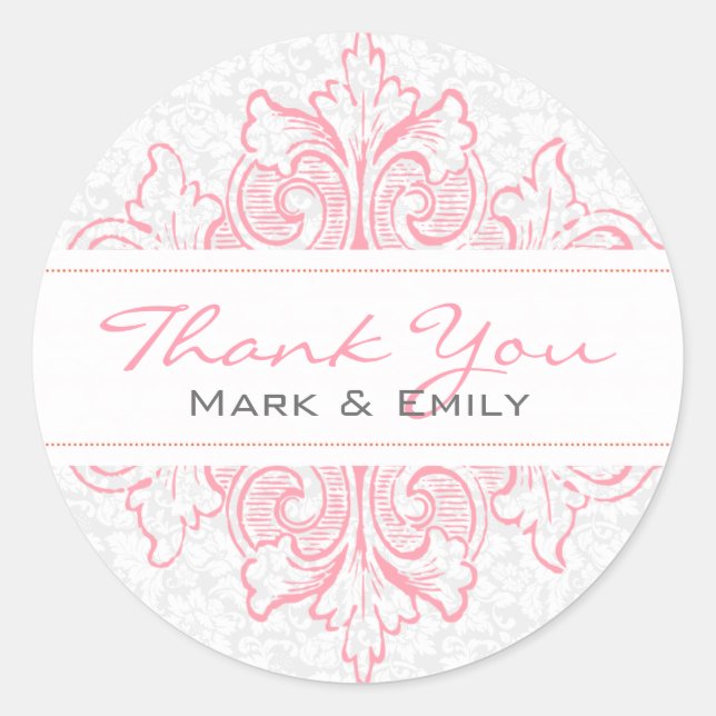 Pastel Pink And White Floral Ornament Classic Round Sticker (Front)
