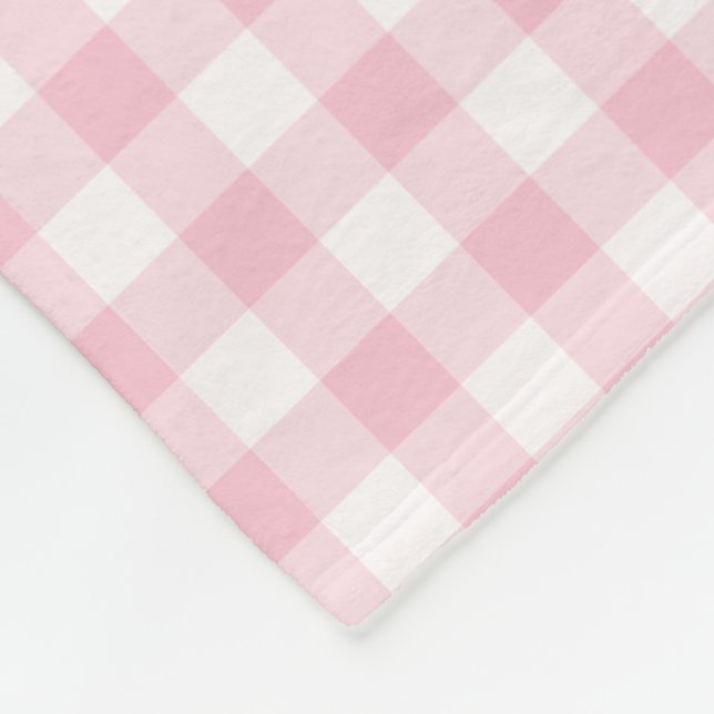 Pastel Pink and White Gingham Checked Pattern Fleece Blanket (Corner)