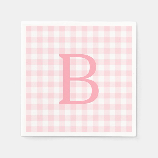 Pastel Pink and White Gingham Monogram Napkin (Front)