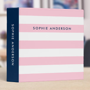 Pastel Pink and White Stripes with Blue Side Binder