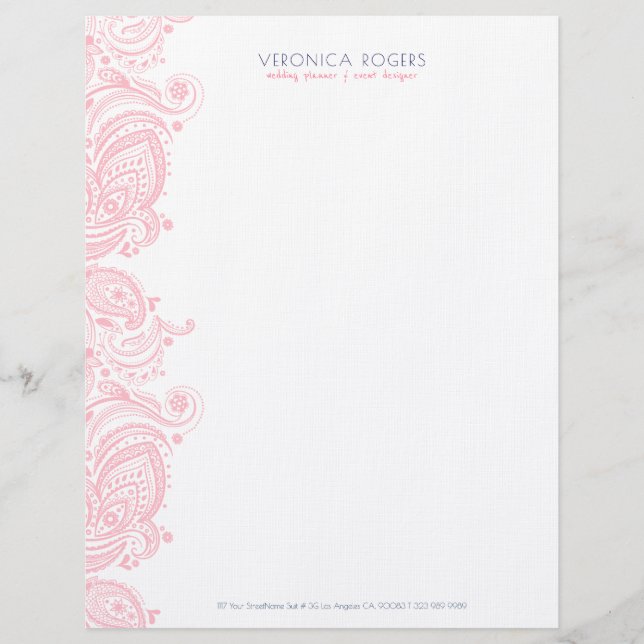 Pastel-pink and white vintage paisley letterhead (Front)