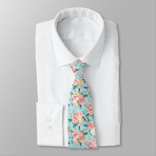 Pastel pink and yellow vintage roses pattern tie (Tied)