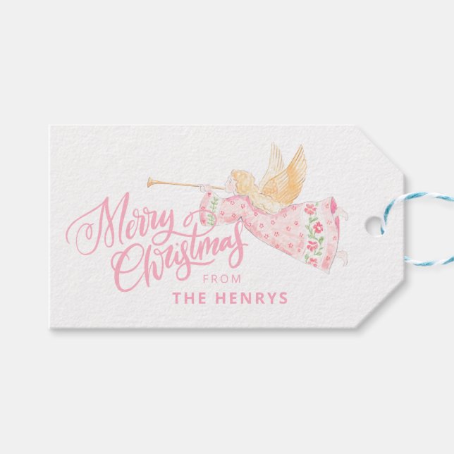 Pastel Pink Angel Nativity Gift Tags (Front (Horizontal))