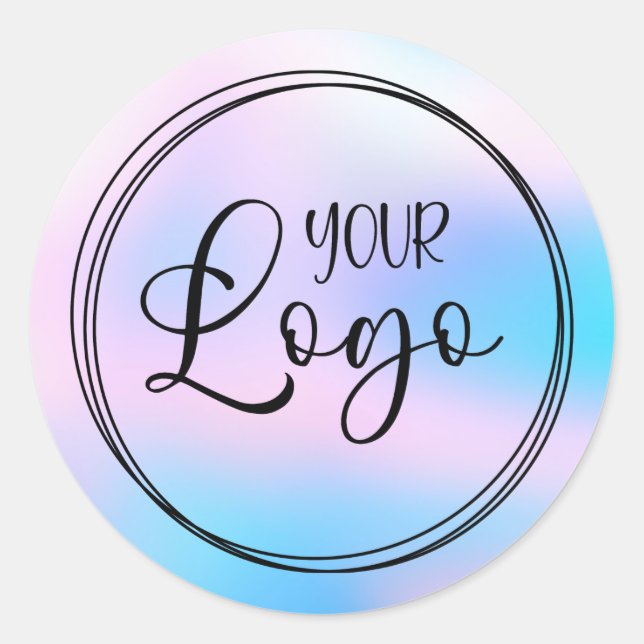 Pastel Pink Aqua Blue Holographic Gradient Logo Classic Round Sticker (Front)