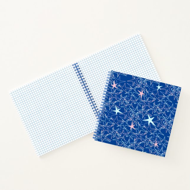 Pastel Pink Aqua Stars sur Blue Sketchbook Journal (Intérieur)