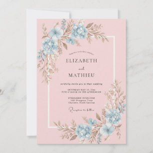 Pastel Pink Azure Ranunculus Eucalyptus Wedding Invitation