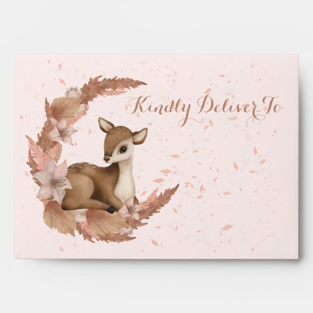 Pastel Pink baby Bambi Flowers Dust Return Address Envelope (Front)