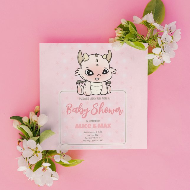 Pastel Pink Baby Dragon Baby Shower Invitation (Creator Uploaded)